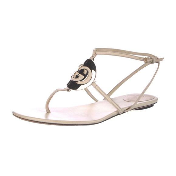 AUTHENTIC GUCCI Beige Interlocking GG Logo Strappy Flat Sandal Size EU 38.5 - Picture 2 of 5